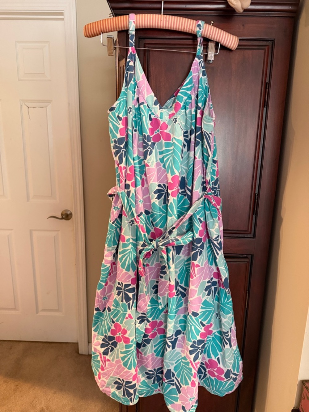 GAP Floral V-Neck Tie-Waist Sundress in Teal, Pink & Navy
